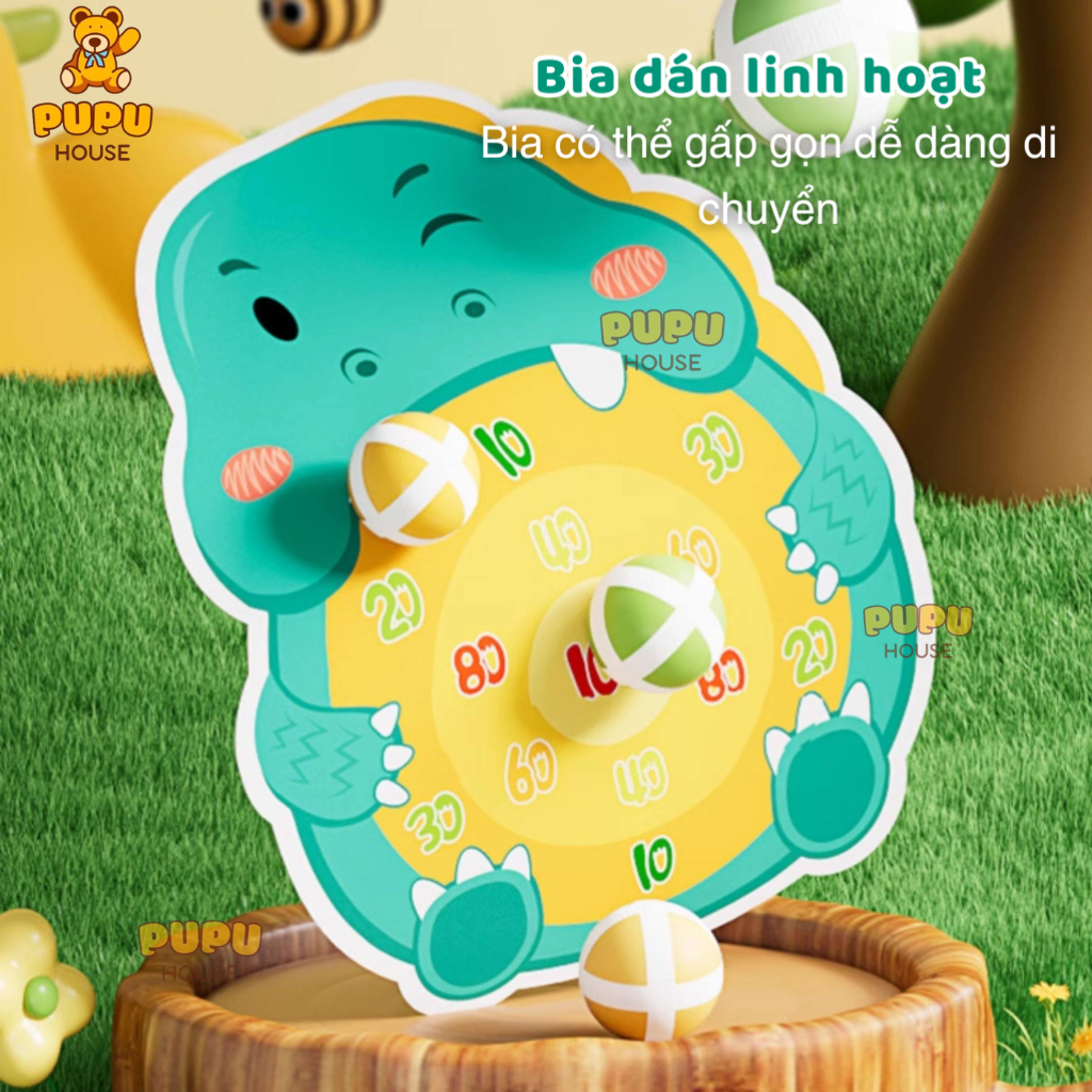 Đồ Chơi Súng Bóng Dính Khủng Long Bắn Bóng Dính Súng Bắn Bóng Kèm Bảng Phi Tiêu Dính Khủng Long - PUPU HOUSE