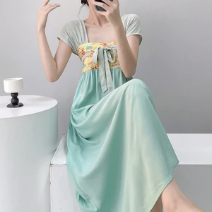 Váy Ngủ Dài Nữ Phối Họa Tiết Cổ Điển – Chất Vải Cotton Mềm Mát, Form Suông Thoải Mái