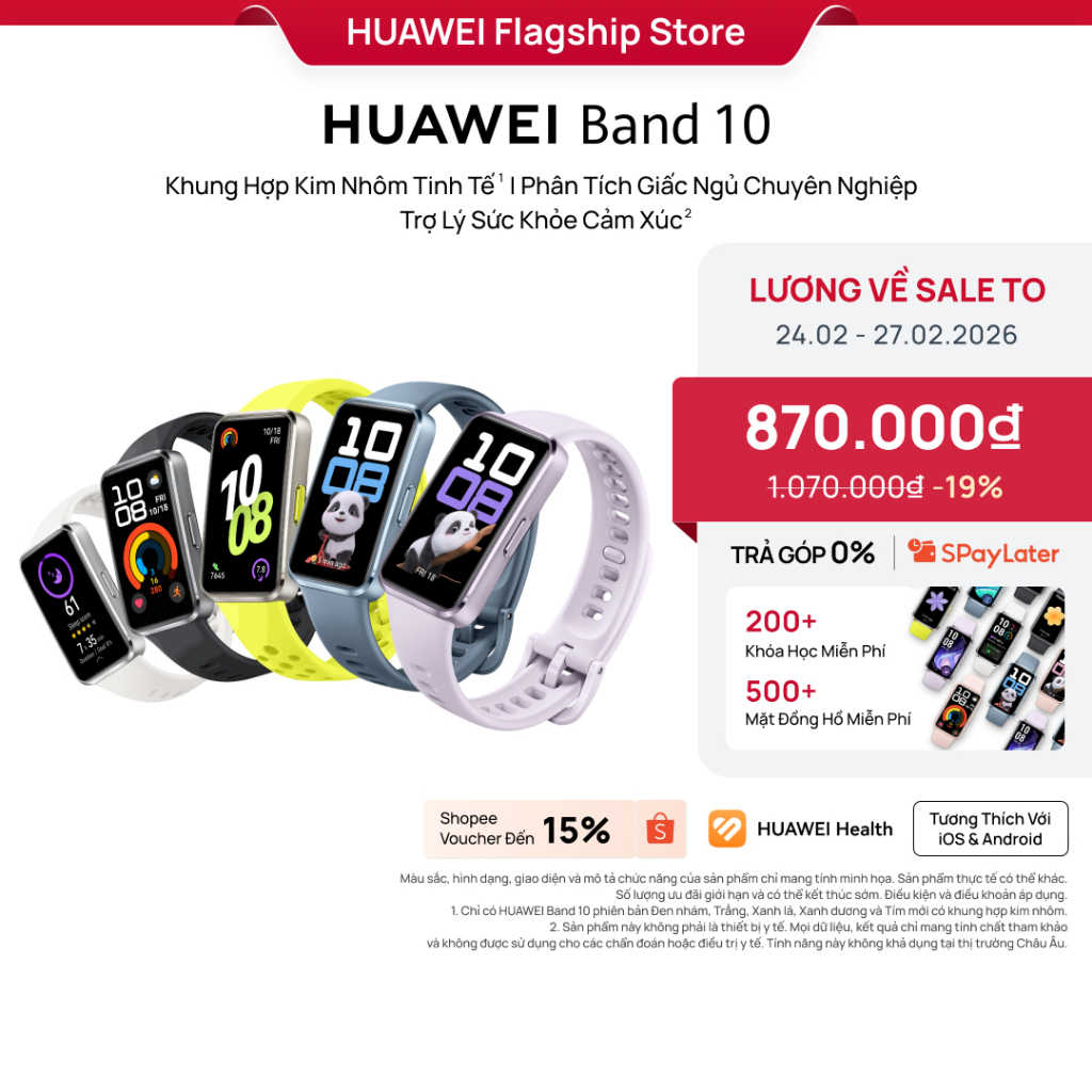 Vòng Đeo Tay Thông Minh HUAWEI Band 10 Khung Hợp Kim Nhôm Tinh Tế | Phân Tích Giấc Ngủ Chuyên Nghiệp