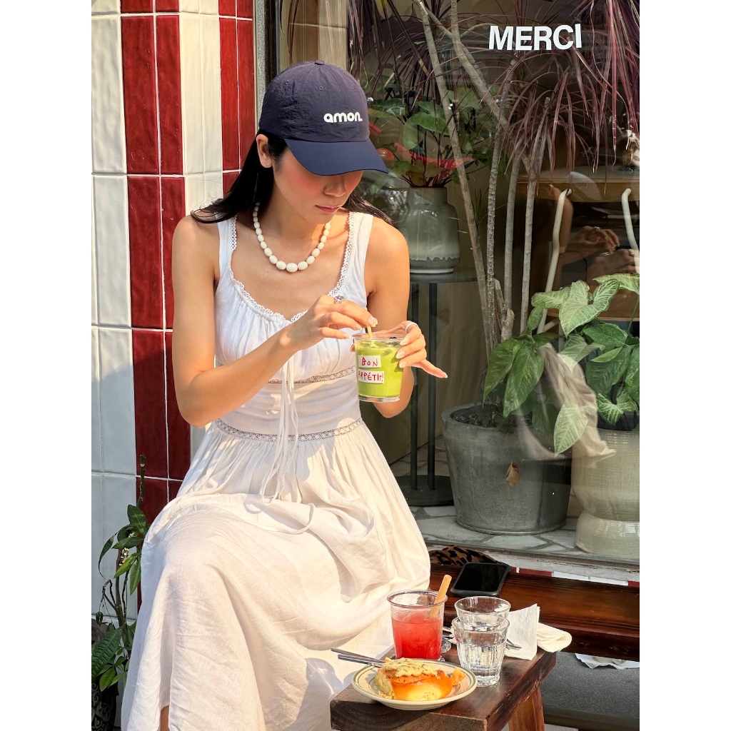 SUNDAY - CAPRI DRESS - Đầm Linen Maxi, Phối Ren Hai Dây Bản To.