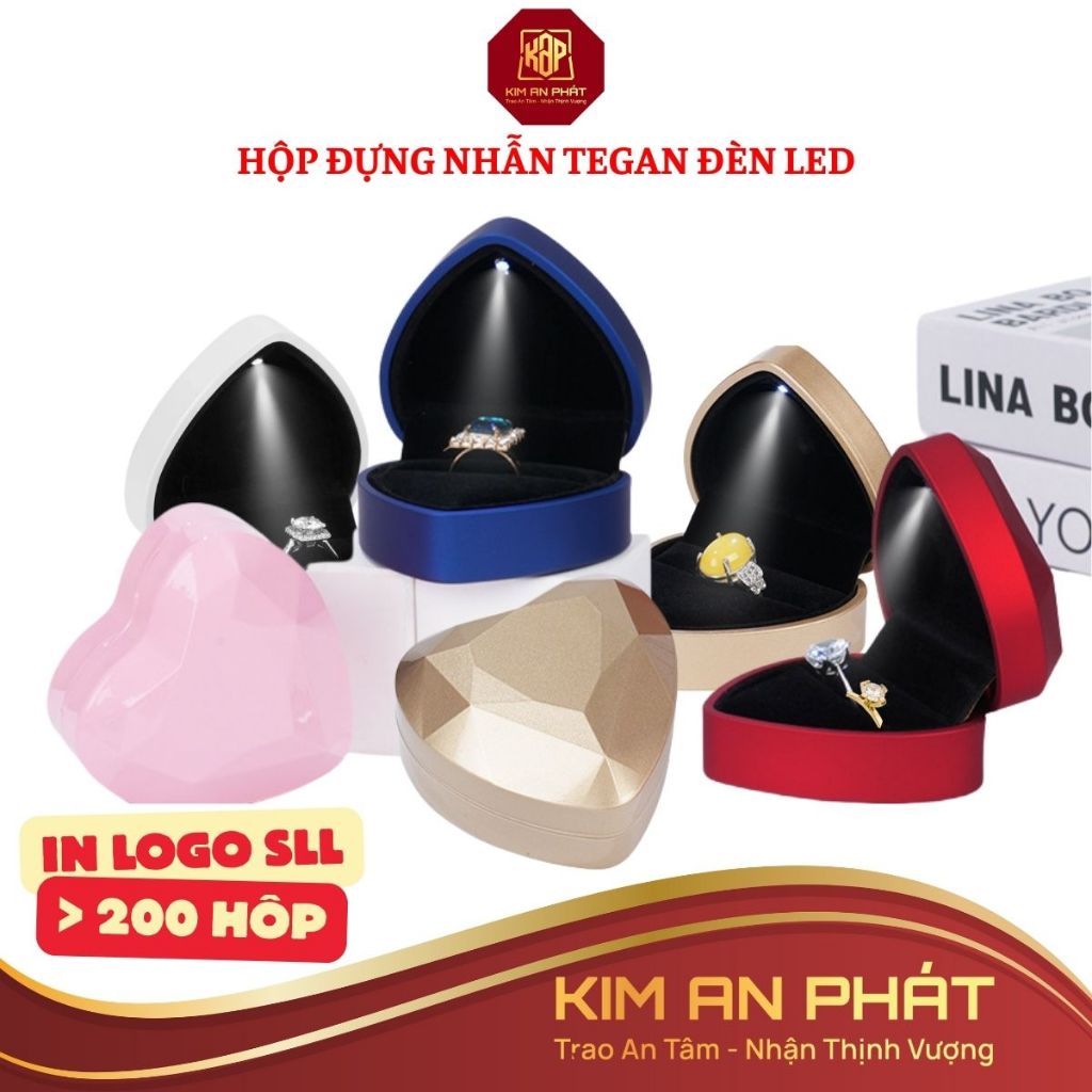 Hộp đựng nhẫn có đèn Trái tim TEGAN hộp nhẫn JSP nhận in LOGO có đèn hộp đựng nhẫn đôi nhẫn cưới.
