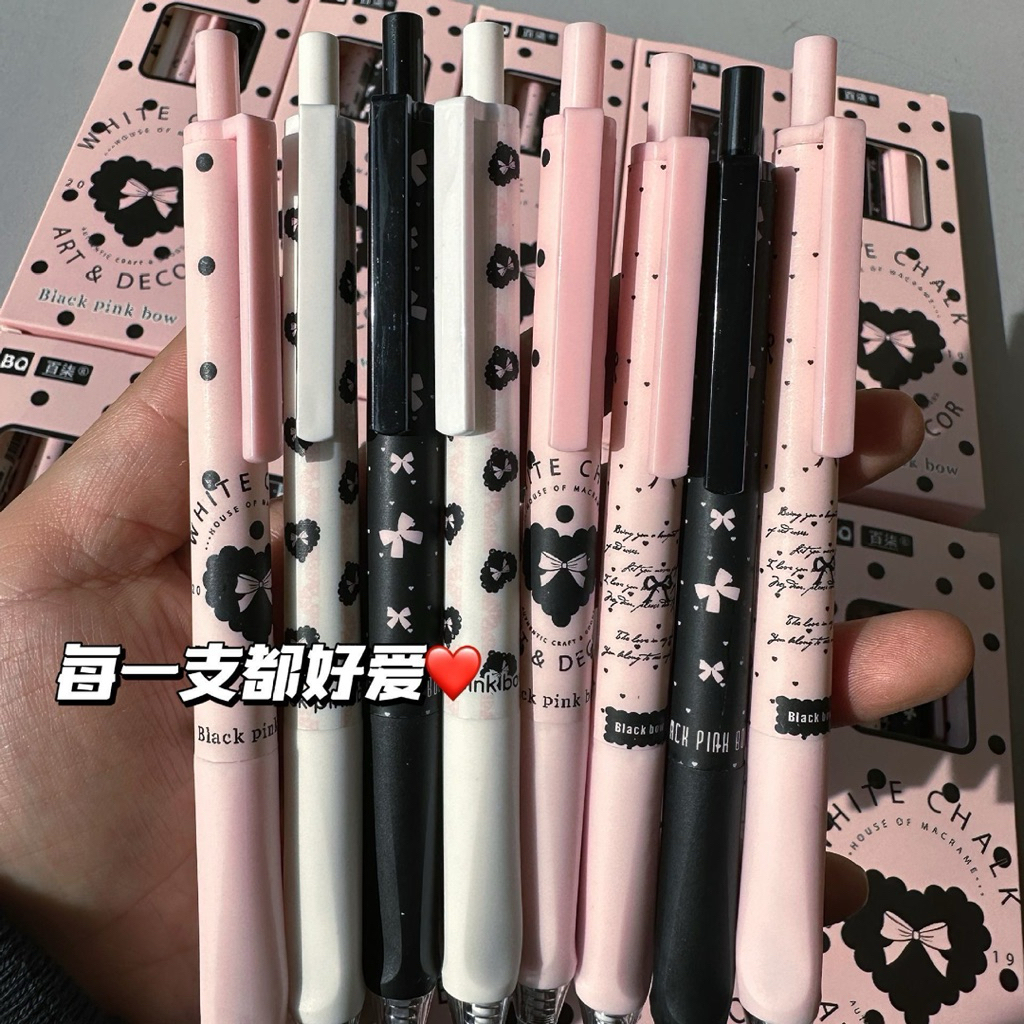 Combo 4 Bút Gel Nơ Pastel 0.5mm – Mực Đen Dung Tích Lớn, Cầm Êm Tay, Văn Phòng – Học Sinh