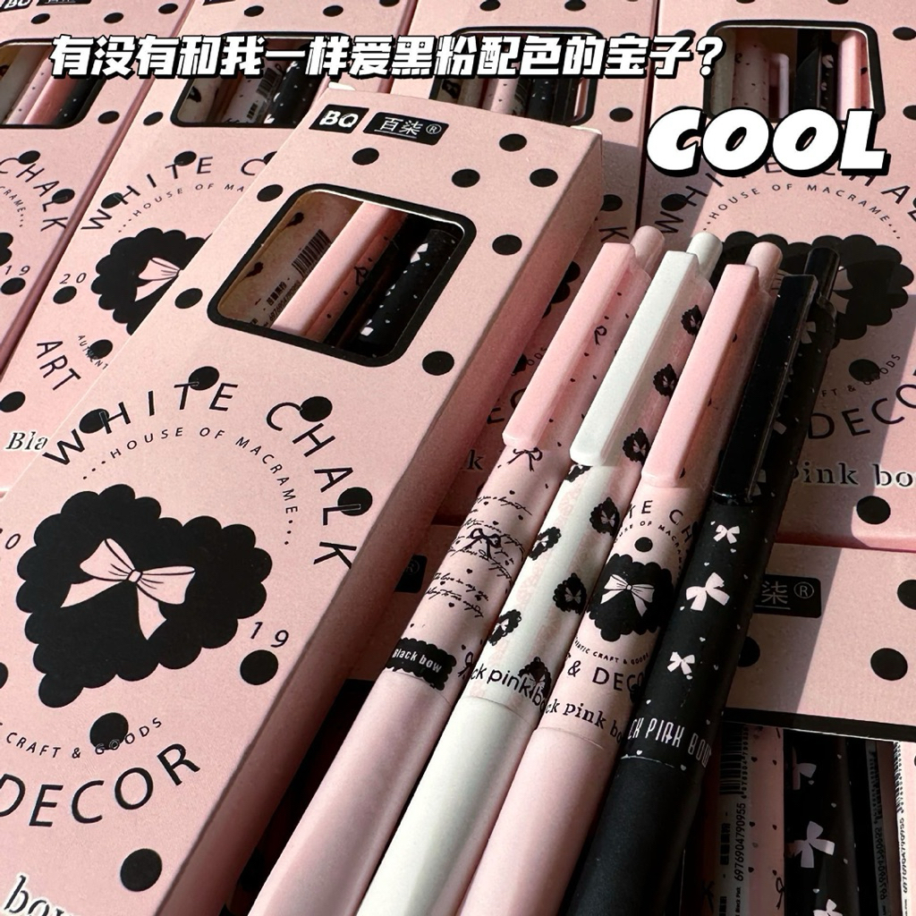 Combo 4 Bút Gel Nơ Pastel 0.5mm – Mực Đen Dung Tích Lớn, Cầm Êm Tay, Văn Phòng – Học Sinh