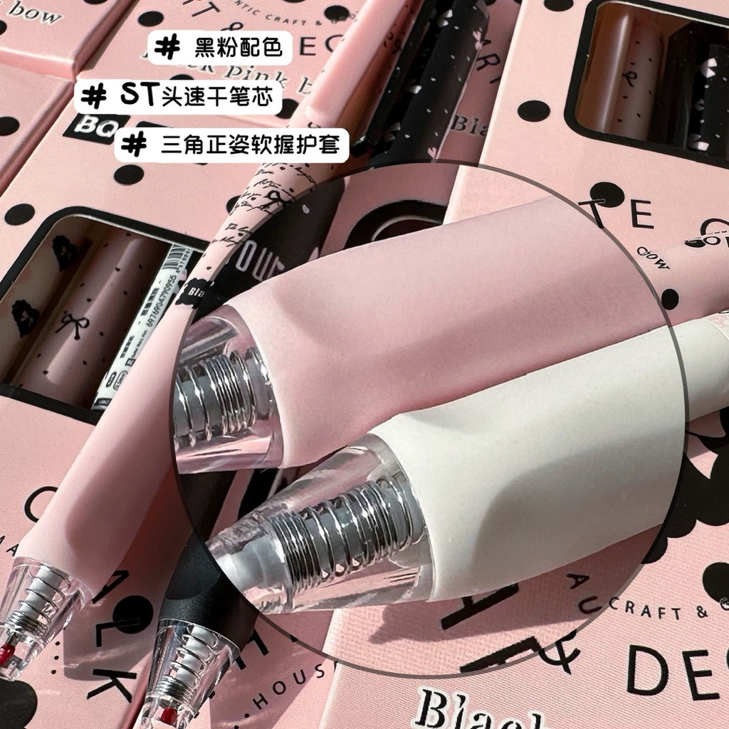 Combo 4 Bút Gel Nơ Pastel 0.5mm – Mực Đen Dung Tích Lớn, Cầm Êm Tay, Văn Phòng – Học Sinh
