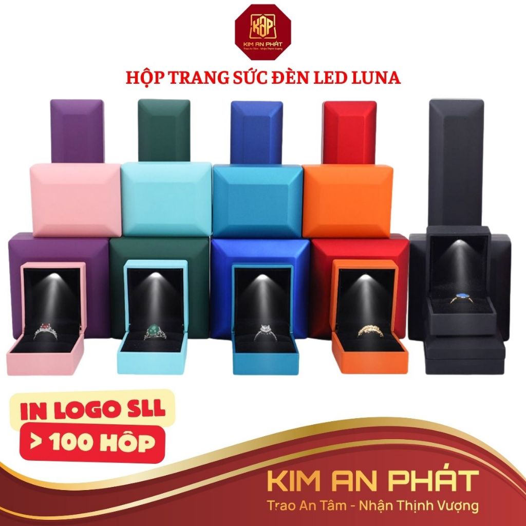 Hộp đựng trang sức có đèn led LUNA JSP hộp đựng dây chuyên in LOGO hộp nhẫn có đèn hộp nhẫn cưới