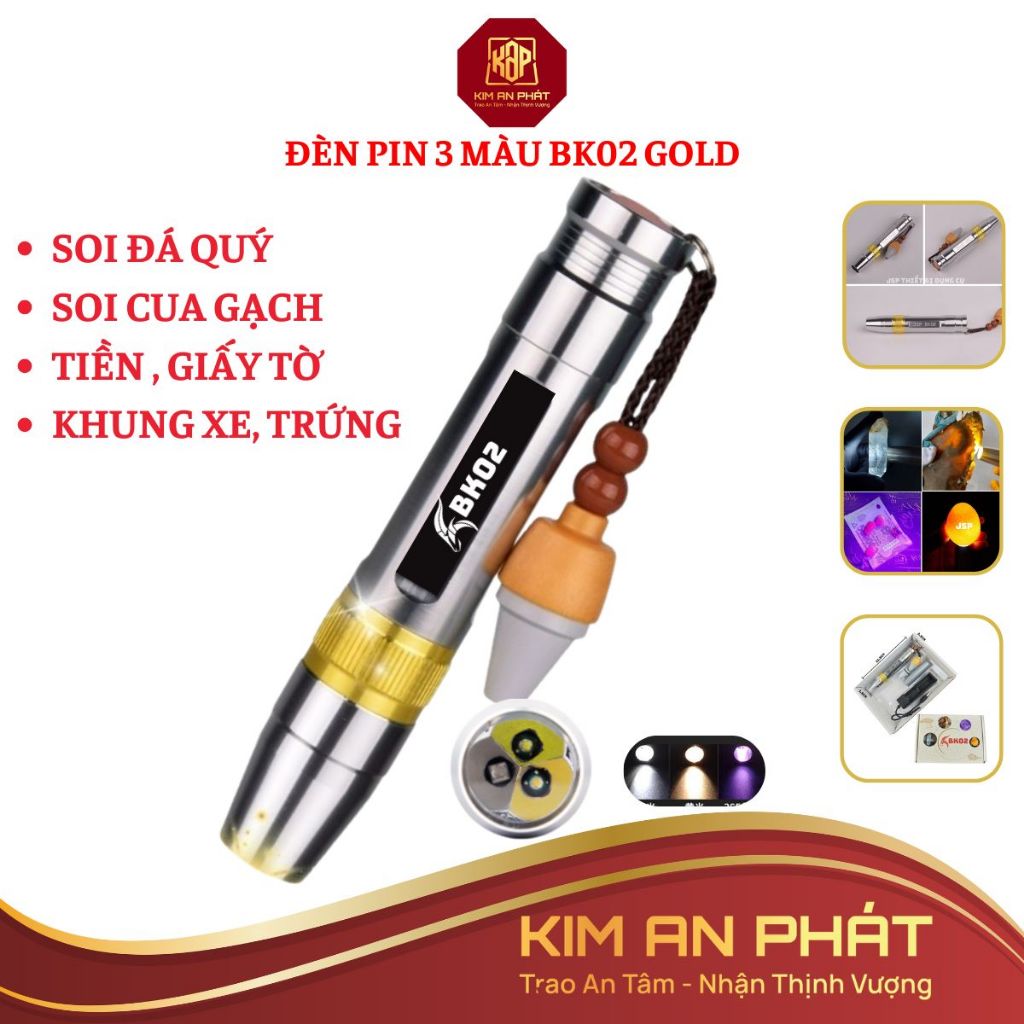 Đèn soi đá quy 3 màu BK02 Trắng Vàng Tím kèm sạc pin đèn soi cua gạch soi tiên giả JSP