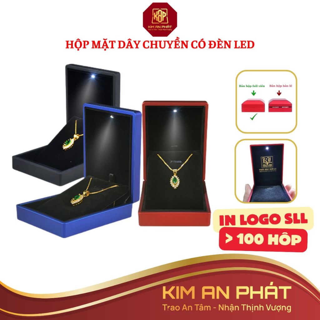Hộp đựng dây chuyền có đèn Led JSP nhận in Logo hộp dây chuyền nhiều màu đựng mặt tượng dây bông tai