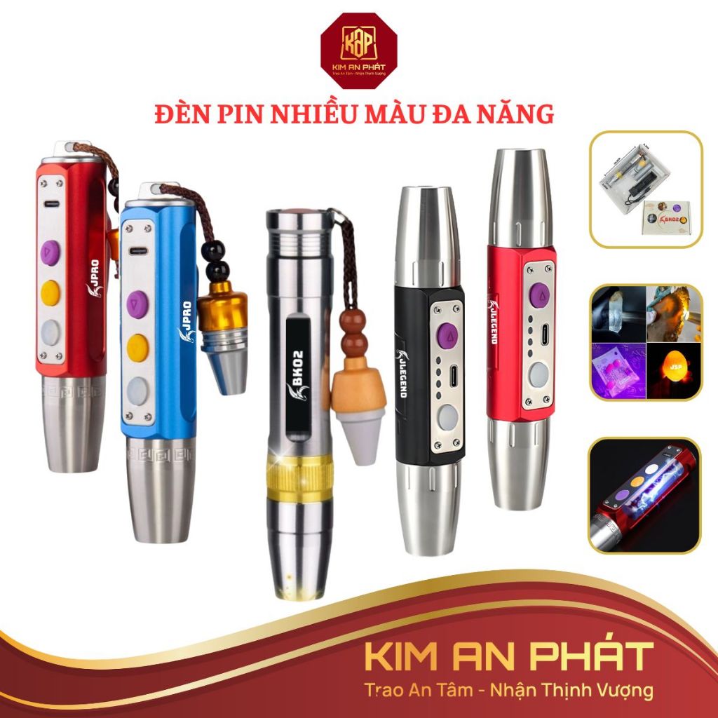 Đèn pin soi đá quy nhiều màu đèn soi cua tiên giấy tờ đa năng ánh sáng mạnh đầy đủ sạc pin JSP