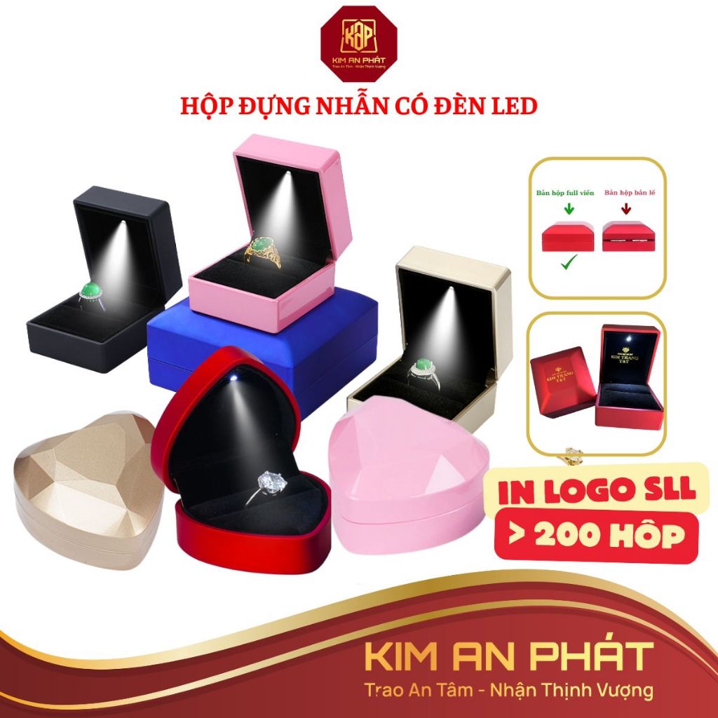 Hộp nhẫn có đèn Led JSP cao cấp nhận in LOGO hộp đựng nhẫn cưới hộp nhẫn đôi trang sức JSP