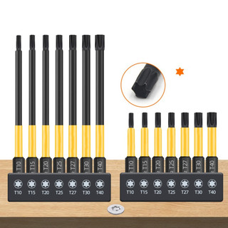 Bộ 7 mũi hoa thị từ tính dài 100mm  | Mũi vít hoa thị chuôi lục giác nam châm trợ lực, thép S2 siêu bền chân 1/4"