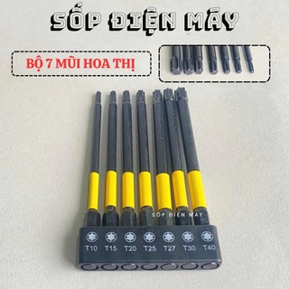 Bộ 7 mũi vít hoa thị bông sao chuôi lục giác dài 100mm có các kích thước đầu khác nhau, thép S2 siêu bền chân 1/4"