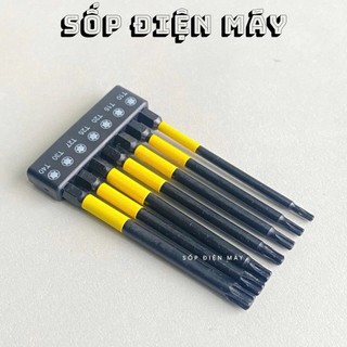Bộ 7 mũi vít hoa thị bông sao chuôi lục giác dài 100mm có các kích thước đầu khác nhau, thép S2 siêu bền chân 1/4"