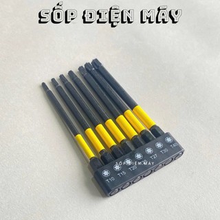 Bộ 7 mũi vít hoa thị bông sao chuôi lục giác dài 100mm có các kích thước đầu khác nhau, thép S2 siêu bền chân 1/4"