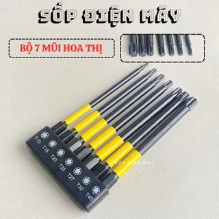 Bộ 7 mũi vít hoa thị bông sao chuôi lục giác dài 100mm có các kích thước đầu khác nhau, thép S2 siêu bền chân 1/4"