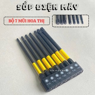 Bộ 7 mũi vít hoa thị bông sao chuôi lục giác dài 100mm có các kích thước đầu khác nhau, thép S2 siêu bền chân 1/4"