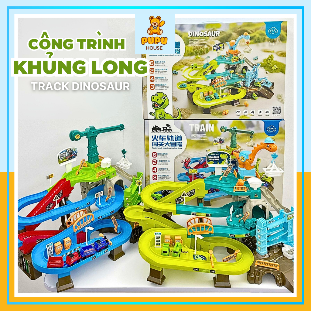 Bộ Lắp Ráp Đường Đua Ô Tô Khủng Long Đường Hầm Khủng Long Đồ Chơi Lắp Ghép Ô Tô Cho Bé- PUPU HOUSE