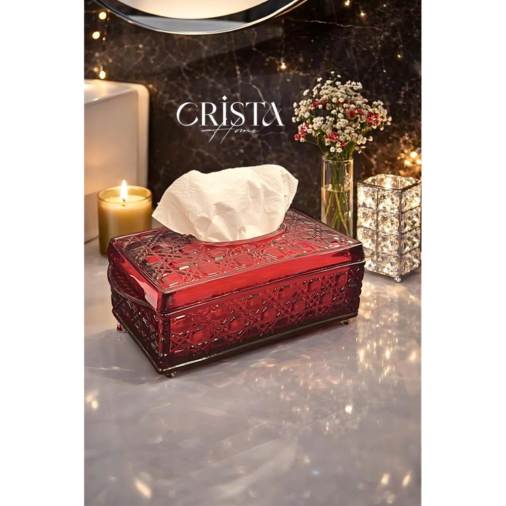 Hộp Thủy Tinh Đựng Giấy Ăn Crista Home 60231 Chính Hãng – Hộp Khăn Giấy Pha Lê Vân Nổi Cao Cấp Decor Phòng Khách