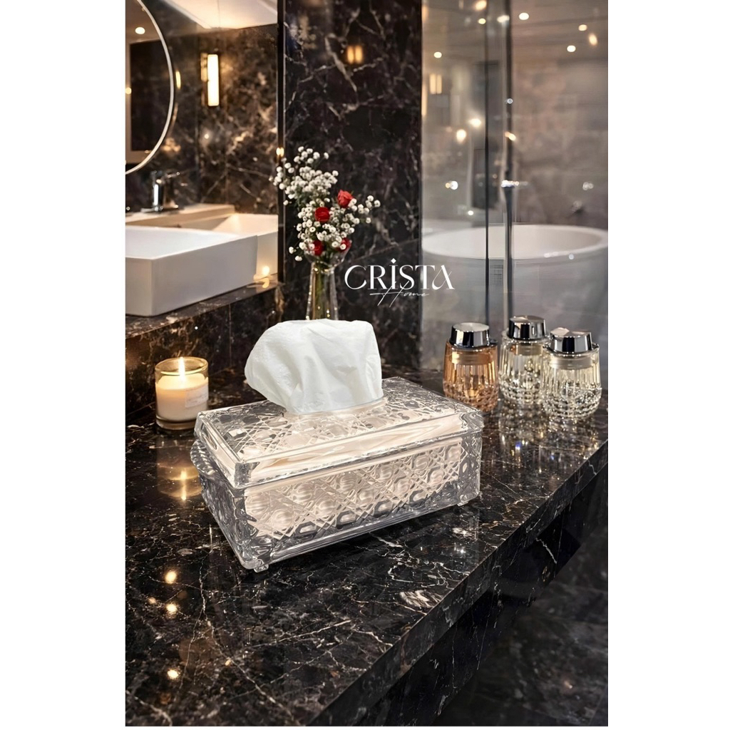 Hộp Thủy Tinh Đựng Giấy Ăn Crista Home 60231 Chính Hãng – Hộp Khăn Giấy Pha Lê Vân Nổi Cao Cấp Decor Phòng Khách