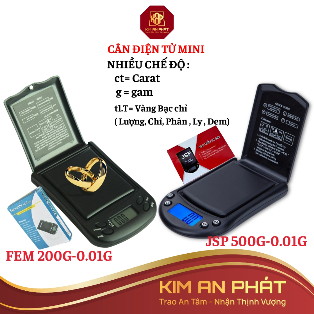 Cân tiểu li điện tử mini chính xác cao KIM AN PHÁT 500g 200g 0.01g cân vàng bạc đa quy gam,carat
