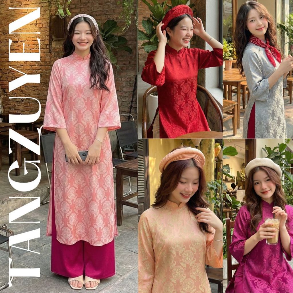 Set Áo dài cách tân gấm thọ dáng suông tay lỡ cổ cao basic nhiều màu+Quần ống rộng lụa mỹ truyền thống mặc Lễ Tết T1455G