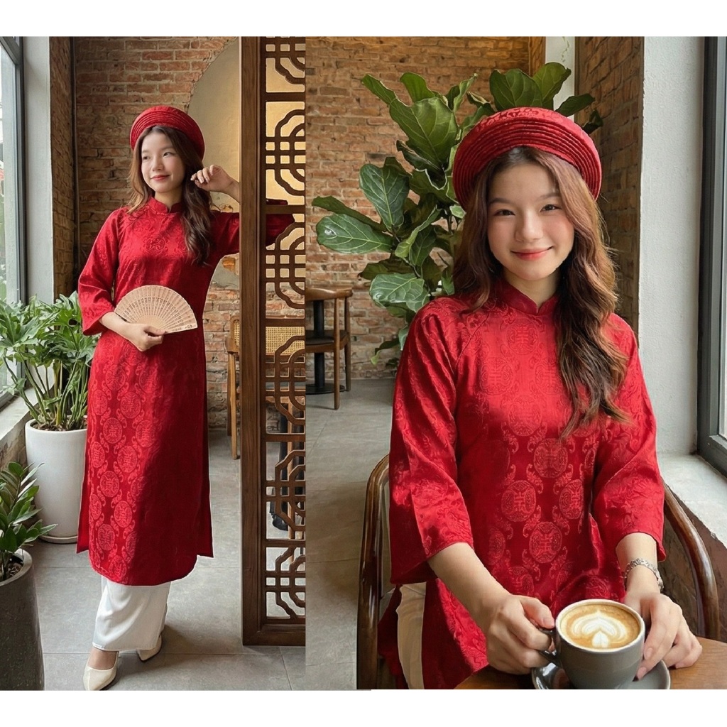 Set Áo dài cách tân gấm thọ dáng suông tay lỡ cổ cao basic nhiều màu+Quần ống rộng lụa mỹ truyền thống mặc Lễ Tết T1455G