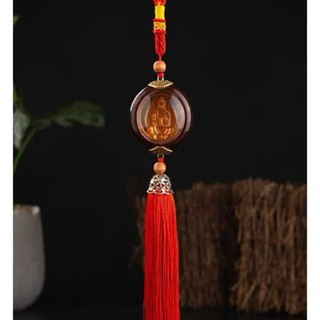 Dây Treo Xe Hơi Phật Bà Quan Âm & Tượng Di Lặc Phong Thủy May Mắn An Toàn Vân Gỗ Rua Đỏ Trang Trí Ô Tô