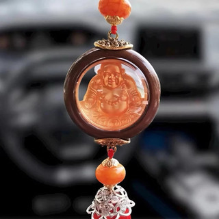 Dây Treo Xe Hơi Phật Bà Quan Âm & Tượng Di Lặc Phong Thủy May Mắn An Toàn Vân Gỗ Rua Đỏ Trang Trí Ô Tô