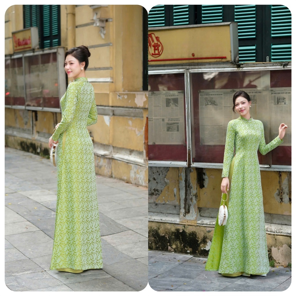 Áo Dài Nữ Dáng Ôm Cao Cổ Dài Tay Truyền Thống Tôn Dáng + Quần Dài Ống Rộng Lễ Tết Ăn Hỏi Cưới T1488G