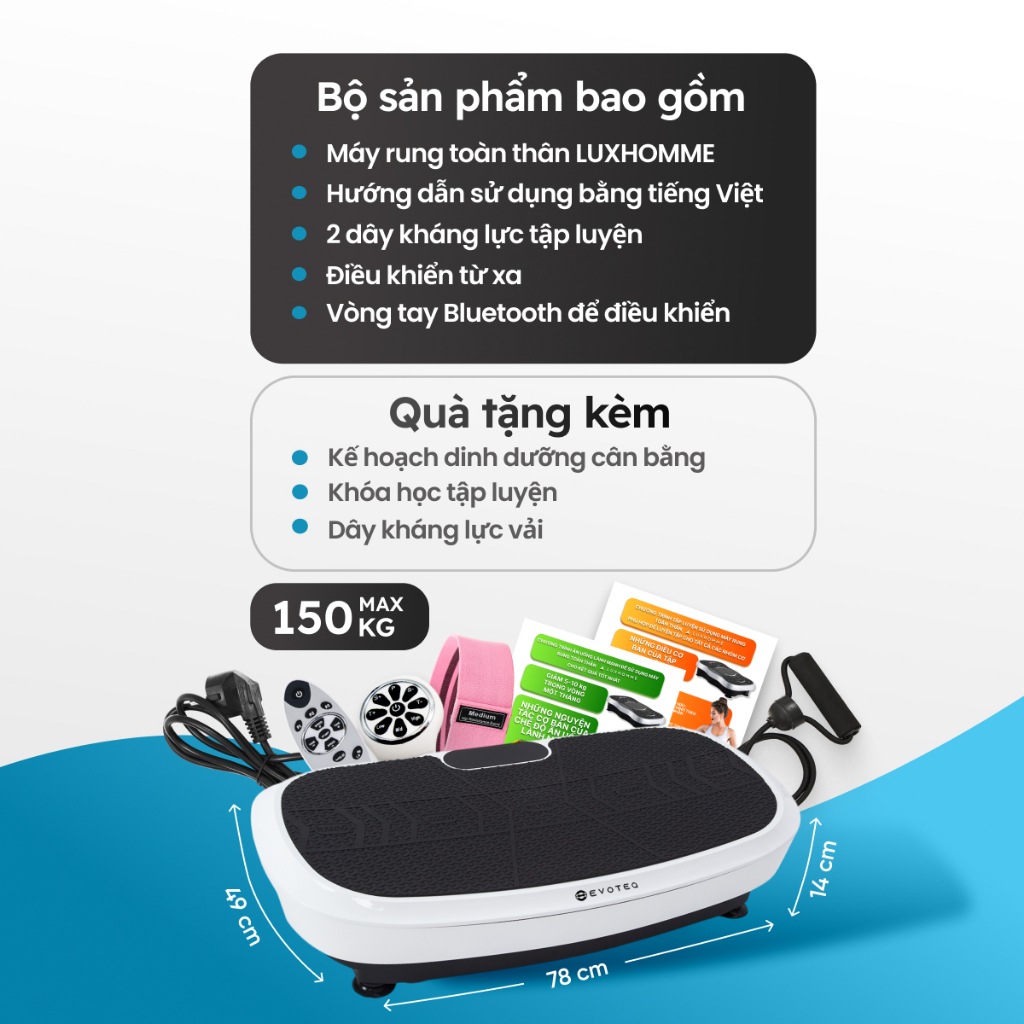 Máy Rung Toàn Thân LUXHOMME 3D | Đốt mỡ, Tăng Cơ, Giữ dáng | 180 cấp độ | Bluetooth+Remote | BH 12TH
