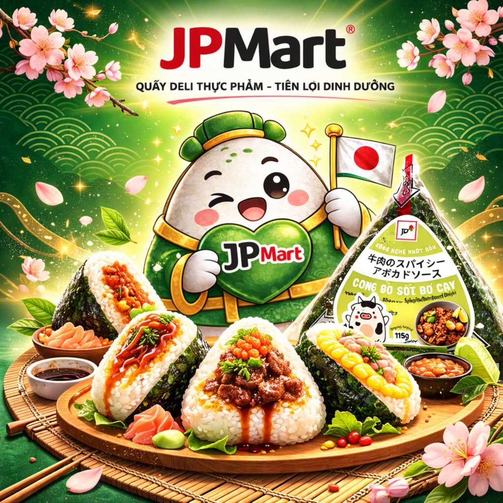 [Hoả Tốc] COMBO - Cơm Thịt Bò Sốt Bơ Cay Tam Giác 115g (Bộ Lục Vị) - Cơm nắm JP - JP Mart