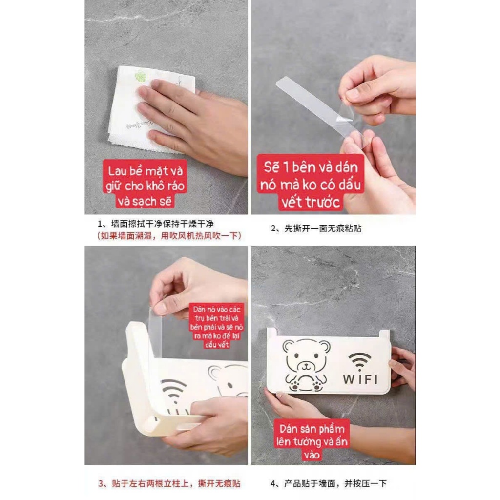 Kệ Treo Wifi Hình Gấu Dán Tường – Giá Đỡ Router Không Cần Khoan, Kệ Đựng Modem Gọn Gàng Tiện Lợi