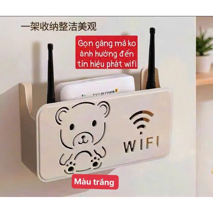 Kệ Treo Wifi Hình Gấu Dán Tường – Giá Đỡ Router Không Cần Khoan, Kệ Đựng Modem Gọn Gàng Tiện Lợi