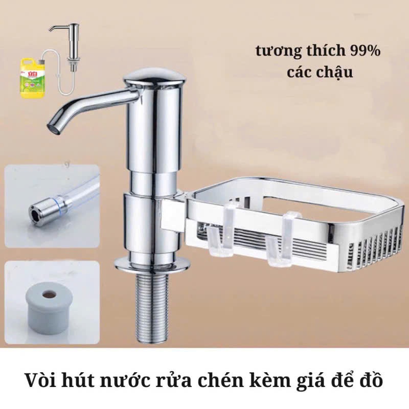 Vòi Bơm Nước Rửa Chén Kèm Giá Để Đồ – Vòi Hút Dung Dịch Âm Bồn Rửa Chén Có Khay Đựng Tiện Lợi