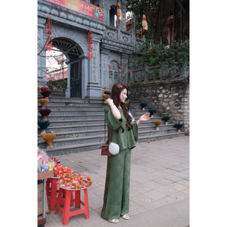 Set Pháp Phục Như Ý Tơ Tằm Ánh Nhũ Mix Quần Suông