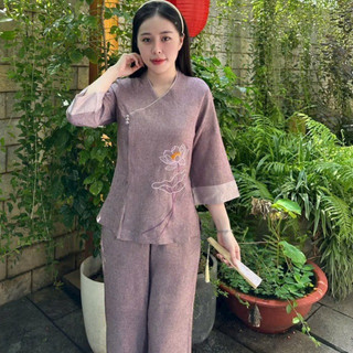 Tim Viền Sen Vải Ấn Độ Cao Cấp Nữ # Đồ Lam Đi Chùa