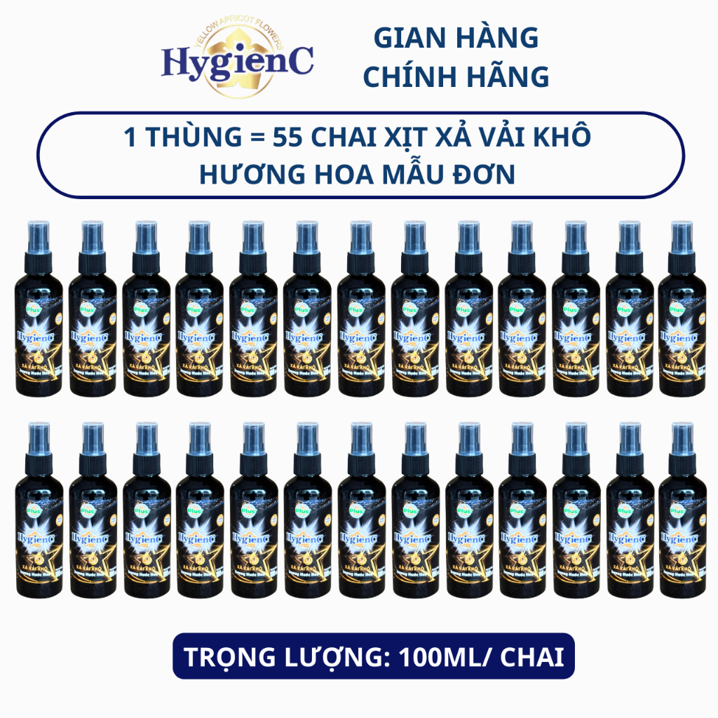 [SỈ THÙNG] Thùng 55 Chai Xịt Xả Vải HygienC Plus 100ml/Chai - Hương Hoa Mẫu Đơn (Quyến Rũ)