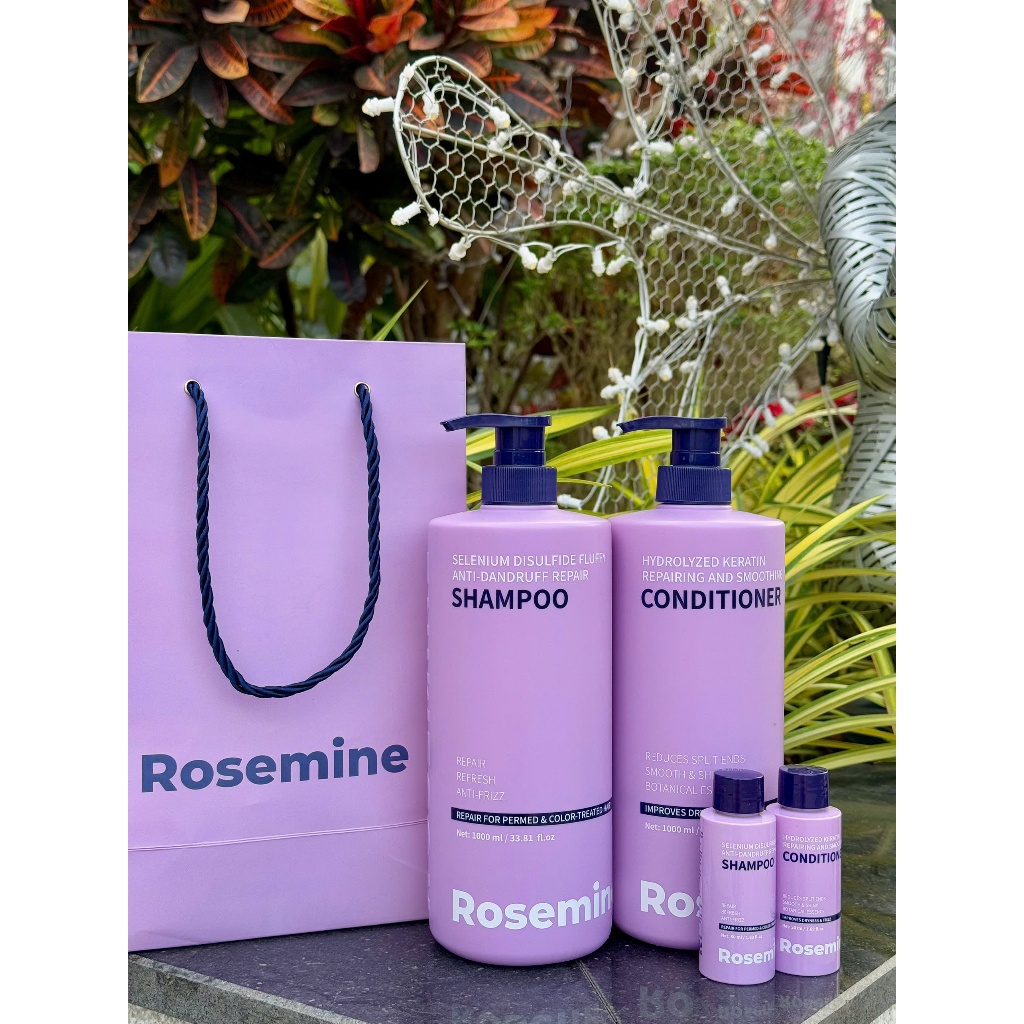 Q62_ Combo gội xả Rosemine 1000ml (chai tím) + tặng kèm set gội xả mini 50ml