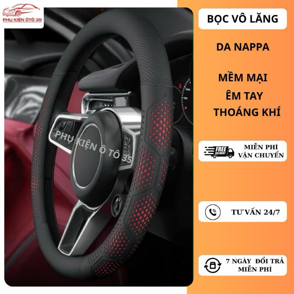 Bọc Vô Lăng Ô Tô 3D Da Nappa Mỏng Lỗ Thoát Khí 38cm - Hình ảnh thực tế