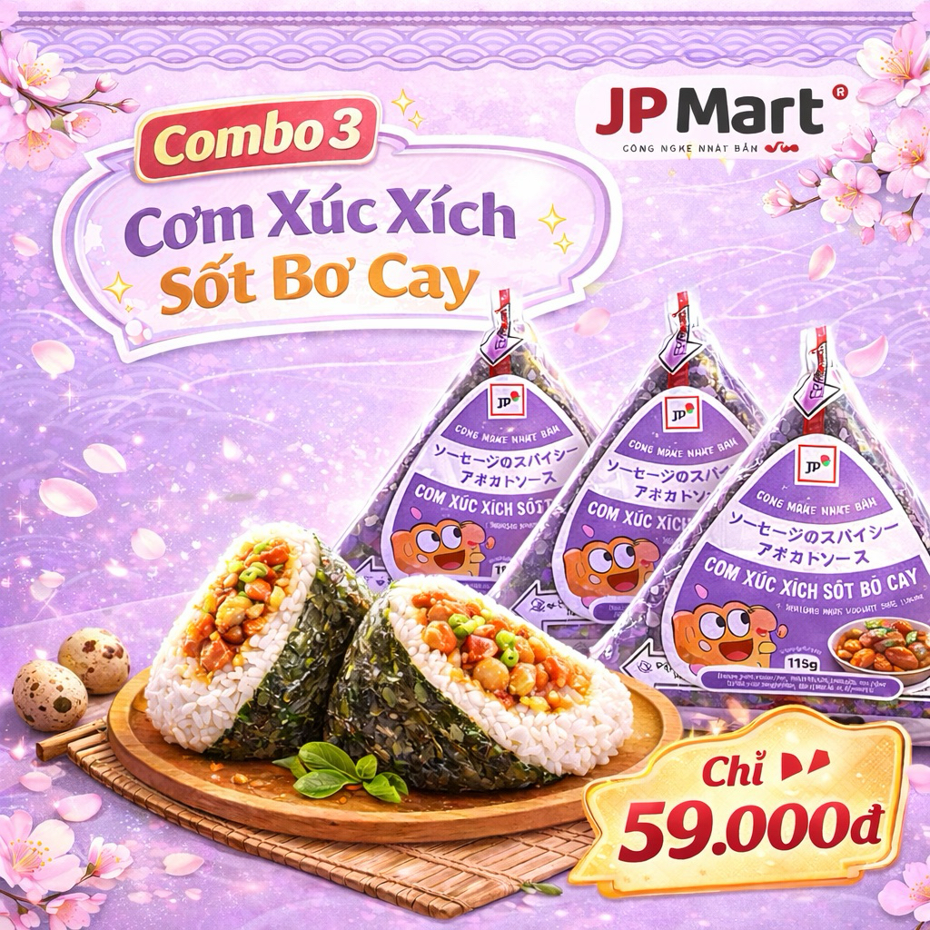 [Hoả Tốc] COMBO - Cơm Xúc Xích Sốt Bơ Cay Tam Giác 115g (Bộ Lục Vị) - JP Mart
