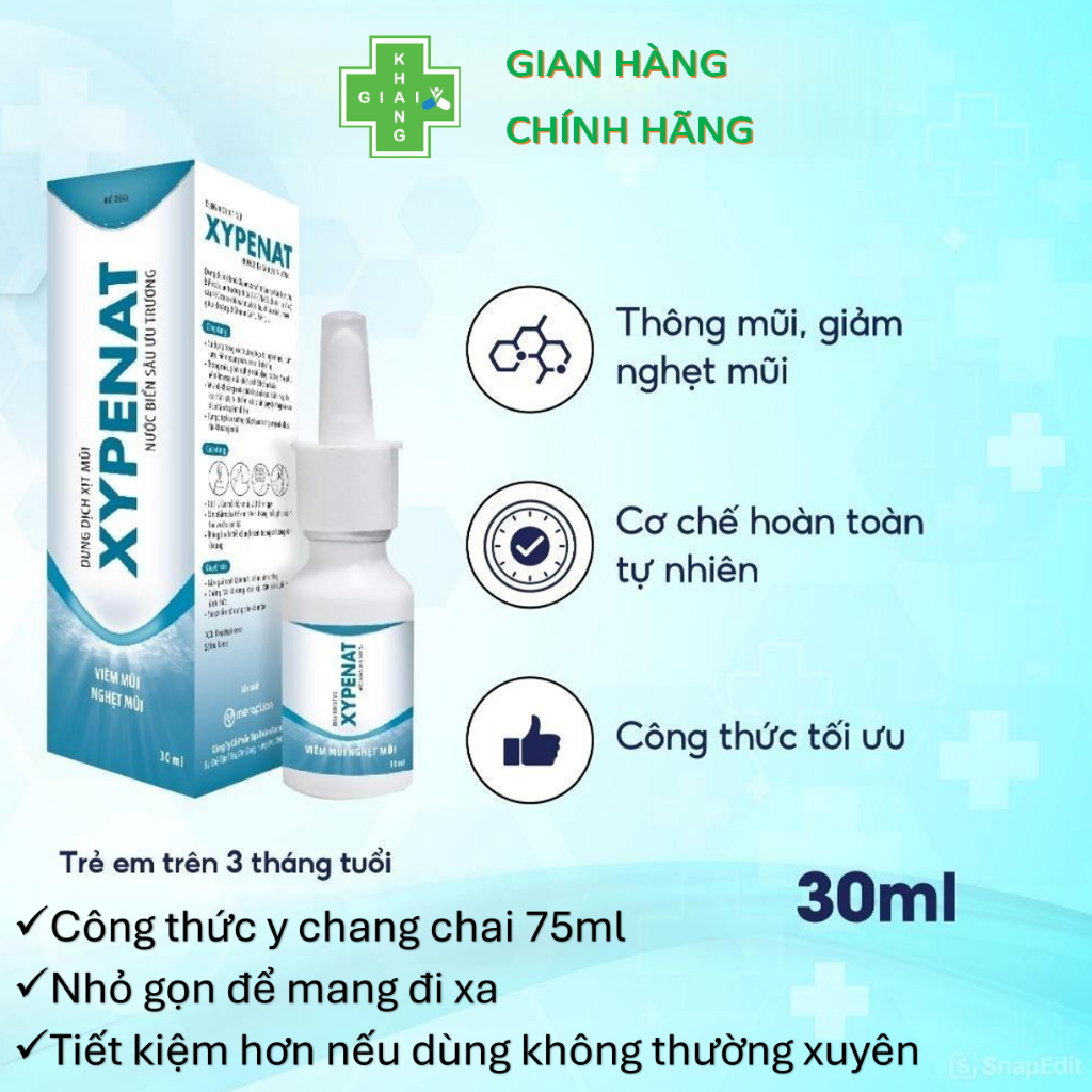 Xịt mũi nước muối ưu trương Xypenat giúp giảm nghẹt mũi, viêm mũi và viêm xoang