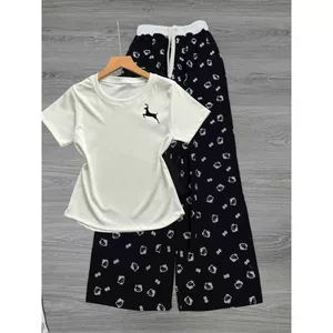 Sét Bộ Quần Dài Mèo Cạp Trắng Mix Áo Thun Babytee In Huơu ,Ngựa Giả Thêu Siêu Sắc Nét