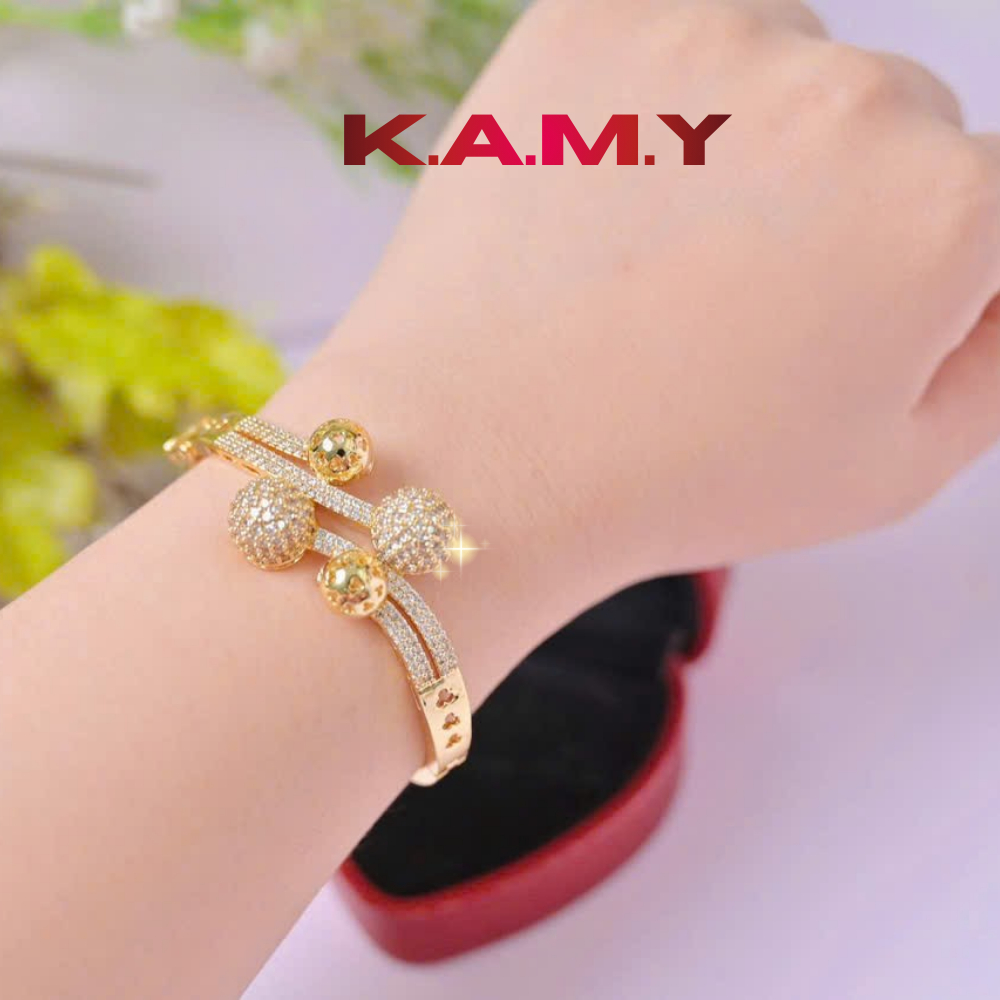 Vòng Tay Nữ Kiểu Bi Mạ Vàng Cao Cấp – Thiết Kế Bi Đính Đá Sang Trọng, Bền Màu, Tôn Cổ Tay
