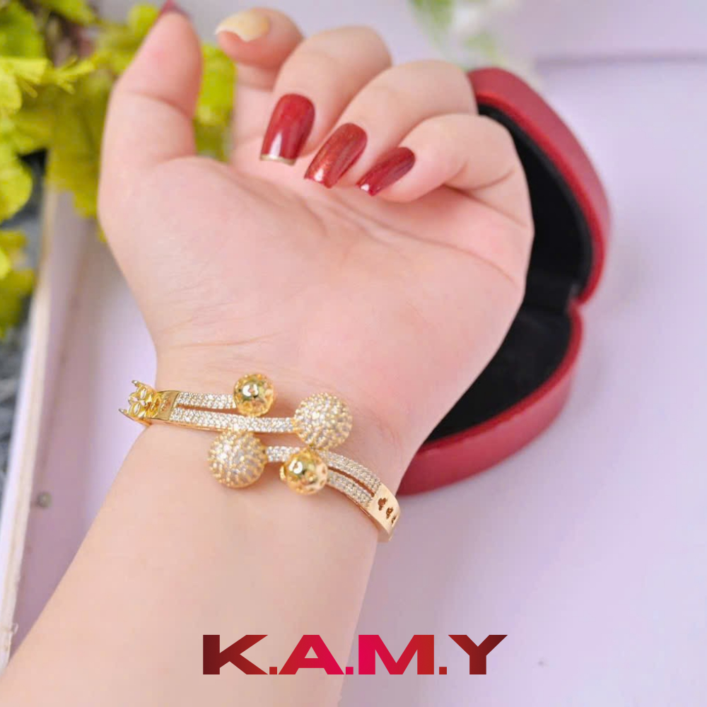 Vòng Tay Nữ Kiểu Bi Mạ Vàng Cao Cấp – Thiết Kế Bi Đính Đá Sang Trọng, Bền Màu, Tôn Cổ Tay