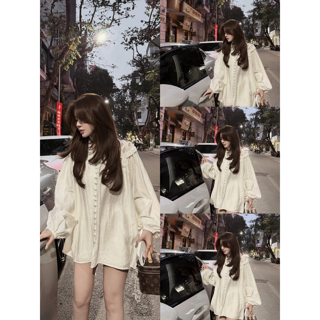 [𝒃𝒚 𝒑𝒉𝒖𝒐𝒏𝒈𝒍𝒚] -SET ĐỒ NỮ ÁO DÀI TAY TRẮNG MIX QUẦN ĐÙI NGẮN REMAKE MPB