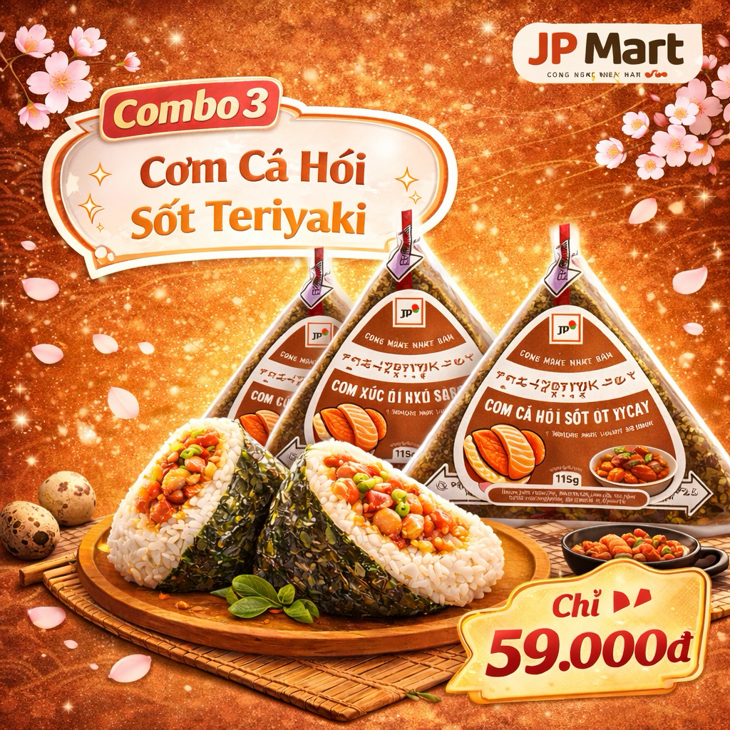 [Hoả Tốc] Combo - Cơm Cá Hồi Sốt Teriyaki Tam Giác 115g (Bộ Lục Vị) - chọn số lượng tại JP Mart