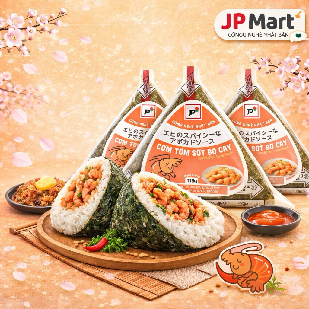 [Hỏa Tốc] Combo - Cơm Nắm Tôm Sốt Bơ Cay Tam Giác 115g JP (Bộ Lục Vị) - JP Mart