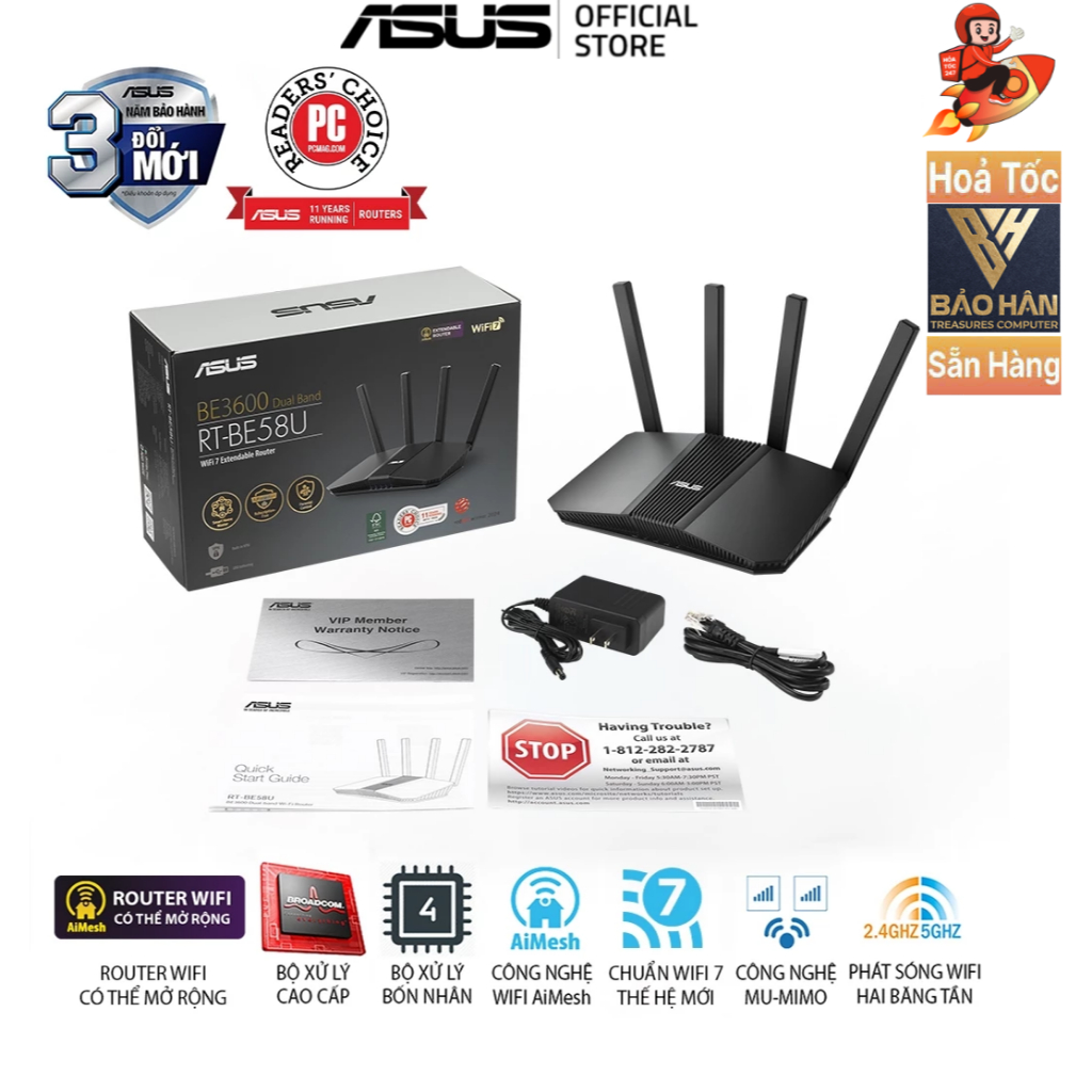 Router Wifi 7 Asus RT-BE58U BE3600 AiMesh Extendable Router, 4K-QAM ...