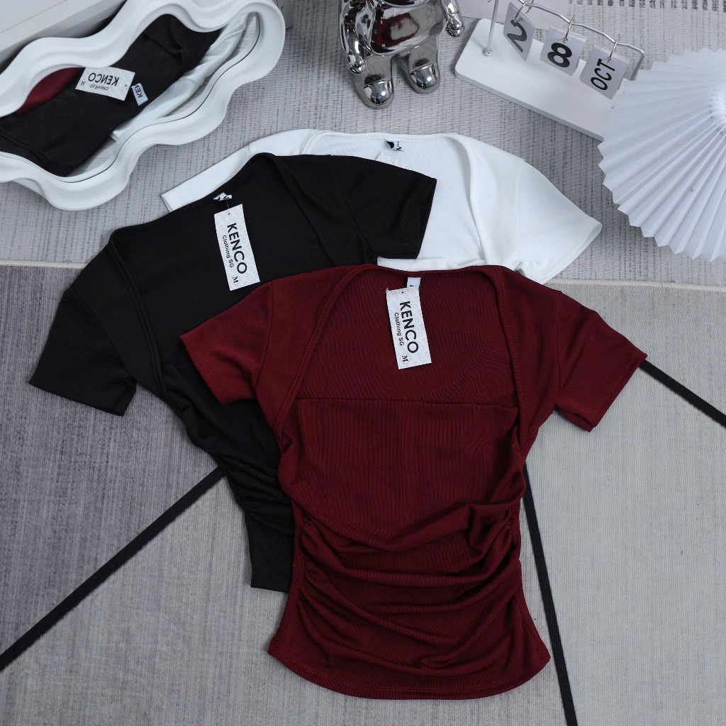 Áo Thun Nhún Eo Tay Ngắn Ôm Body Chất Thun Cotton Nhiều Màu Kenco Thời Trang Nữ