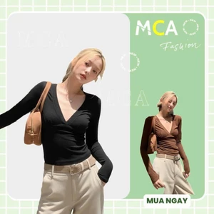 Áo Thun Nữ Dáng Ôm Tay Dài Cổ V MCA Kiểu Basic Dễ Phối Đồ A51522