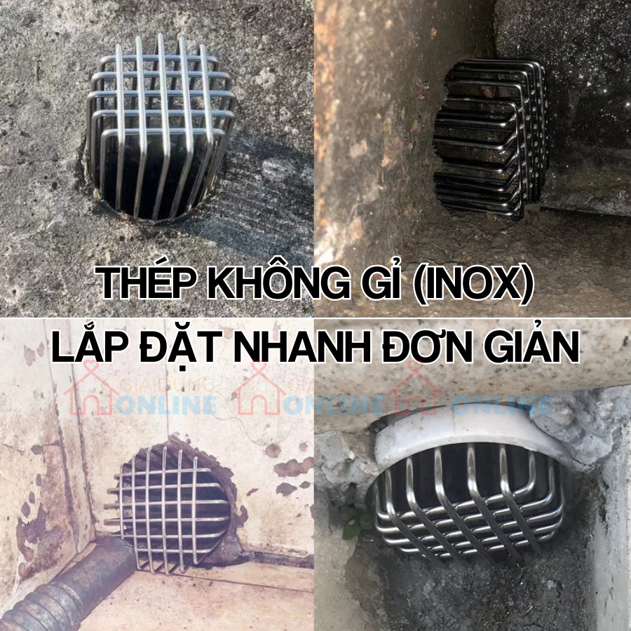 Nắp lưới inox chống chim chuột lọc rác gắn ống xả nước thông gió